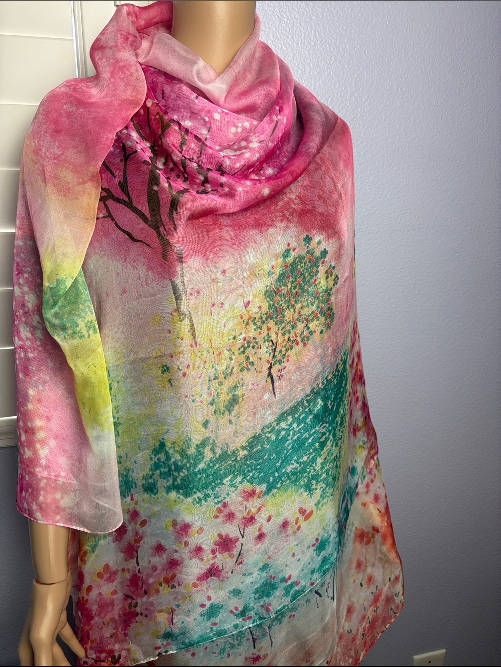 Giant Pastel Vibrant Multi-Color Floral Sheer Oversized Scarf Fairy Dreamy - Picture 4 of 6